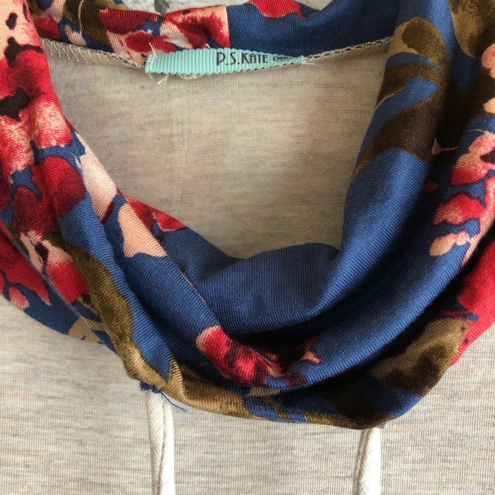 Brand New Blue Oatmeal Floral Cowl Neck Shirt Top - Picture 3 of 4